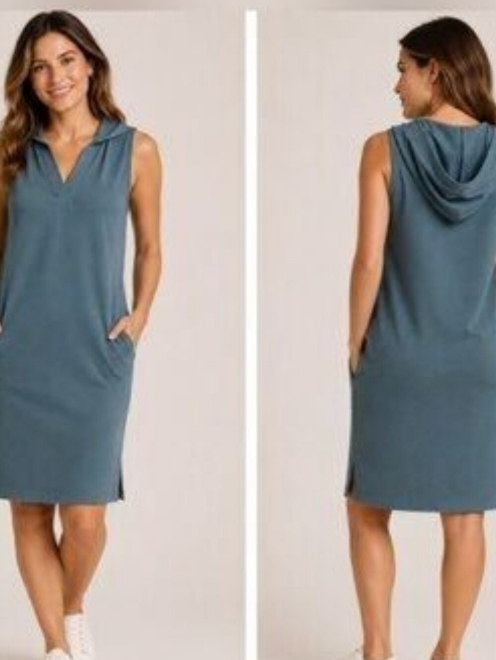 Pact Midi Dress Blue Organic Cotton Airplane Hooded Tank Travel Casual Size S
